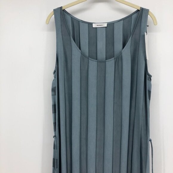 NWT Sita Murt teal blue mixed stripe Sleeveless maxi  dress waist tie size ~LG - Picture 11 of 16
